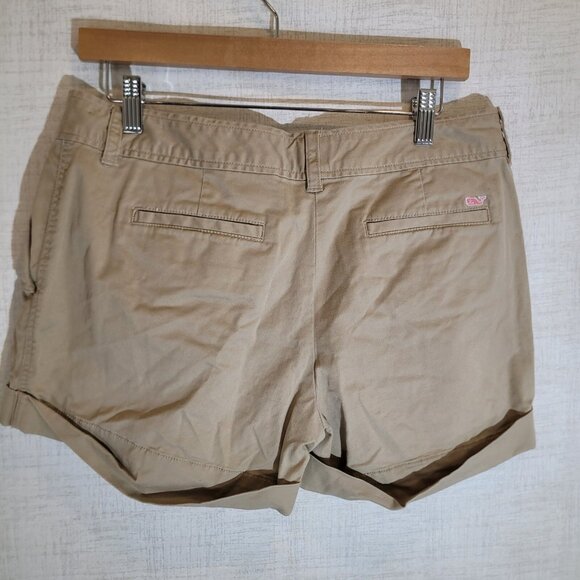 Vineyard Vines Khaki Shorts Womens 10 Brown Cuffed Pleated Pockets Chino Casual - Picture 2 of 7